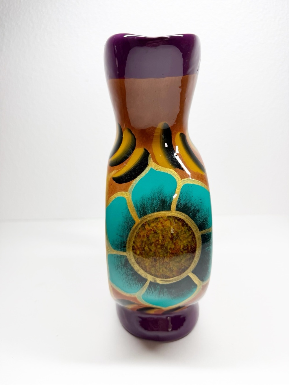 Hand Painted Mexican Floral Pitcher Vase - Picture 2 of 6